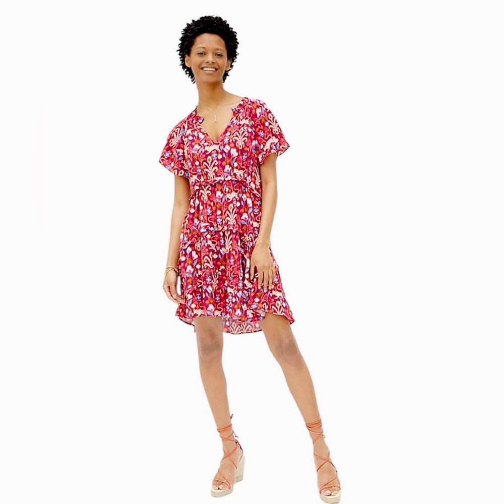 Anthropologie Robin Tiered Floral Ruffle Red Dress Cottagecore Prairie Hippie